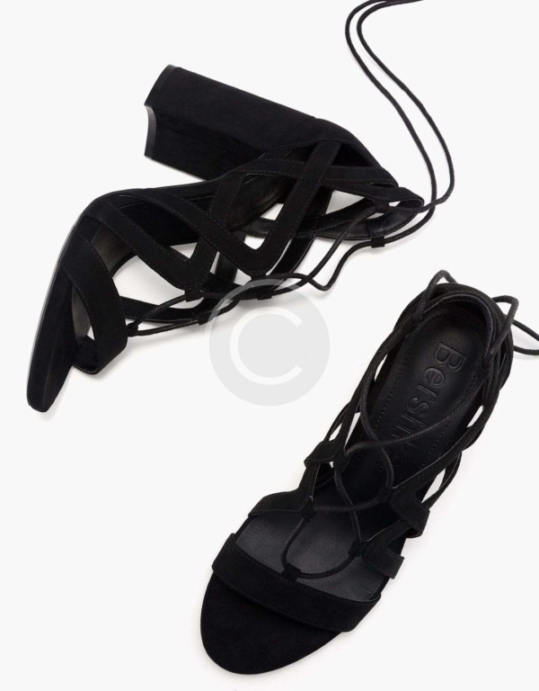 Block High Heel Sandals With Straps and Laces – Image 2