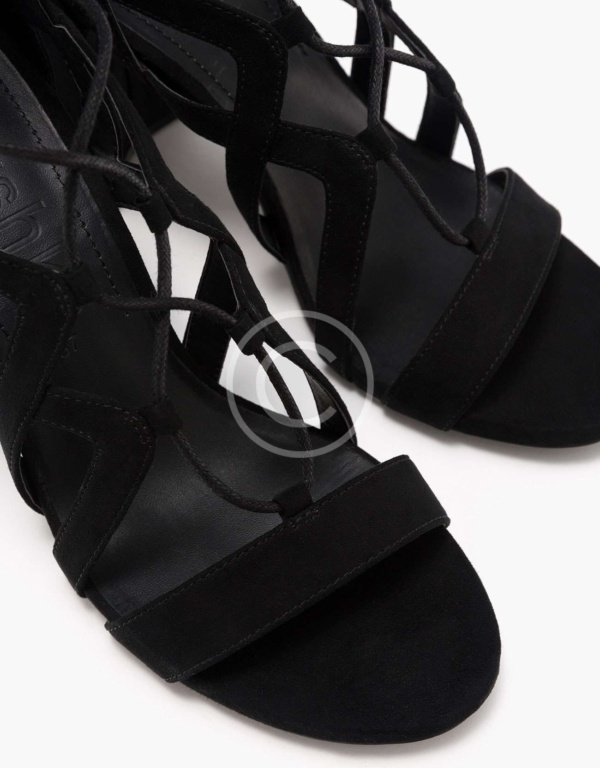 Block High Heel Sandals With Straps and Laces – Image 3