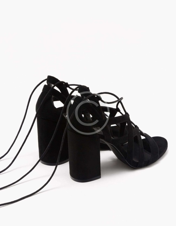 Block High Heel Sandals With Straps and Laces – Image 4