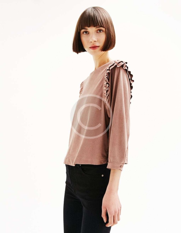 Pleated Blouse With Flared Sleeve